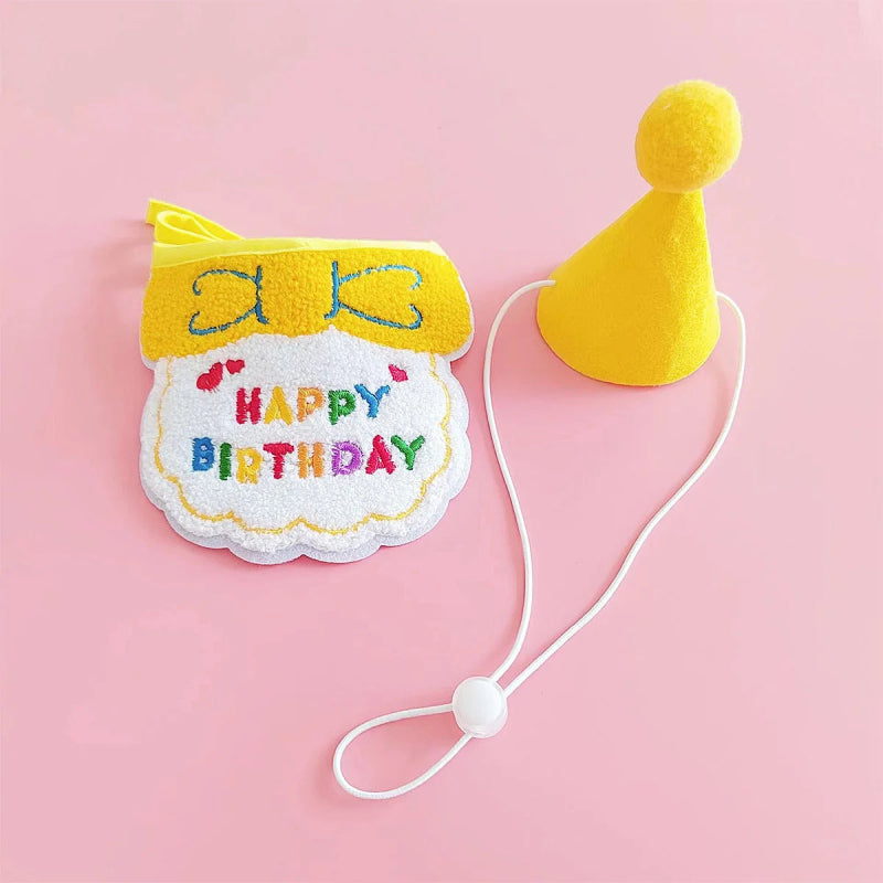 chapeau anniversaire chien jaune