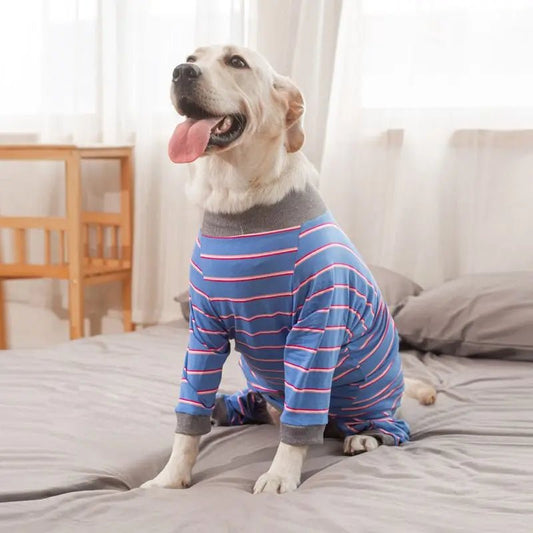 pyjama pour grand chien rayé bleu