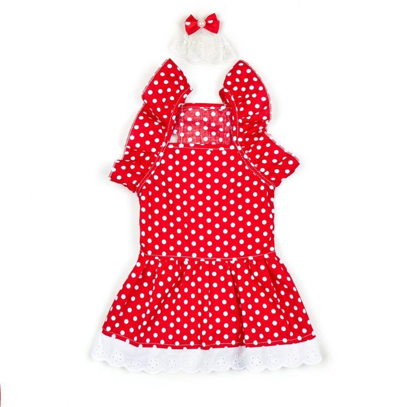 Robe rouge à pois blanc pour chat